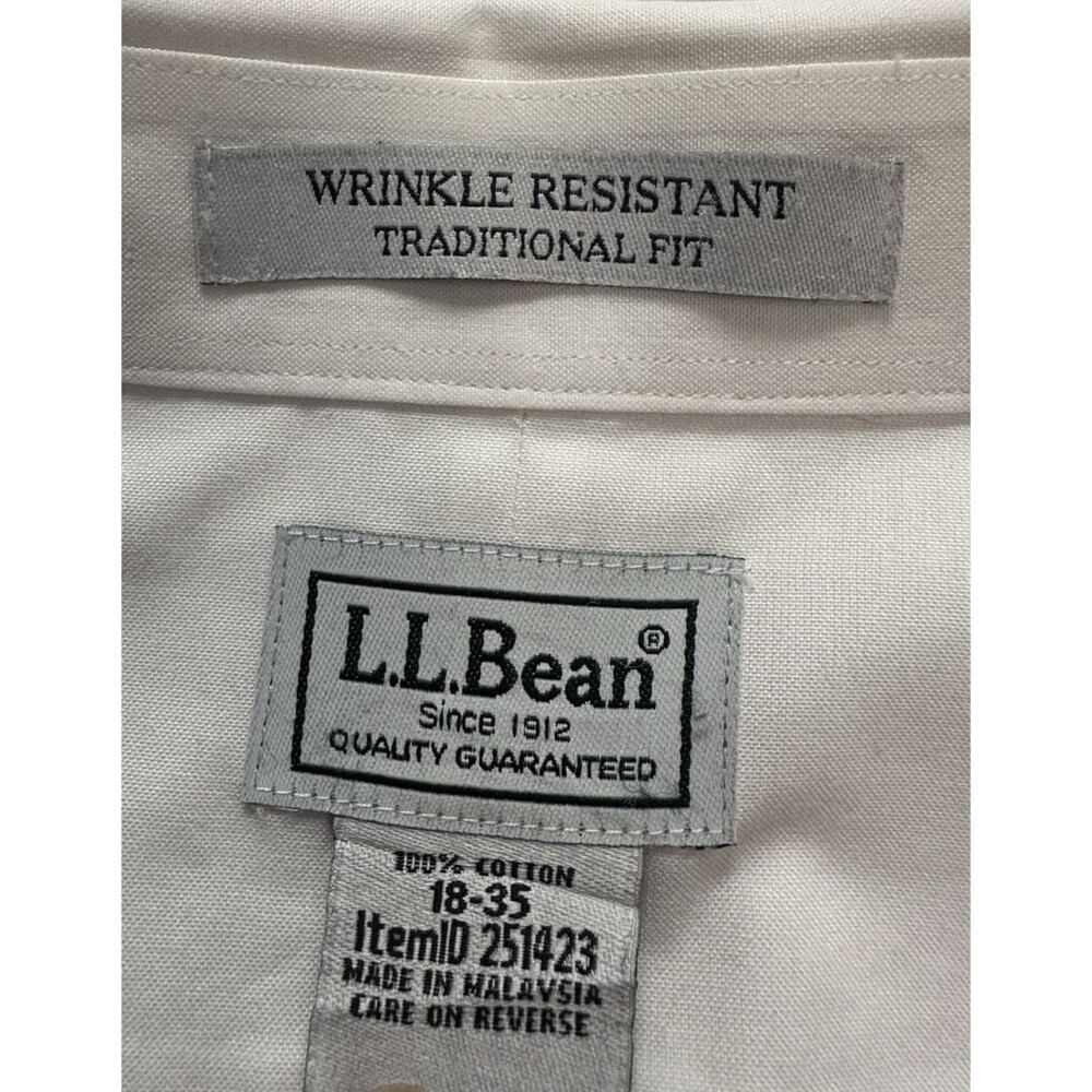 LL Bean Dress Shirt Men's Sz 18-35 White Traditional Fit Button Down/Up Collared - Picture 12 of 14
